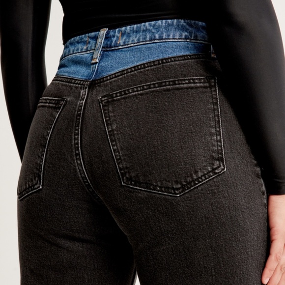 Abercrombie Curve Love High Rise 90s Relaxed Jean Black Medium Waistband Long - Picture 3 of 8